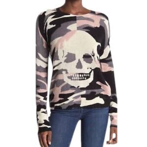 Skull Cashmere Crew Neck Camo Skull Sweater 100% Cashmere